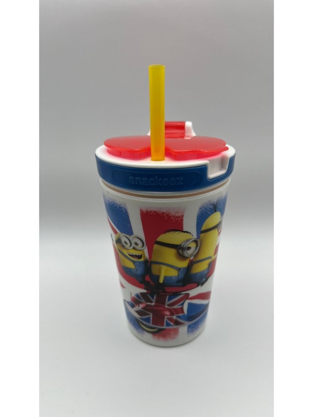 Minions Snackeez Jr. Snack & Drink Cup With Straw Red/Blue “Hello London”